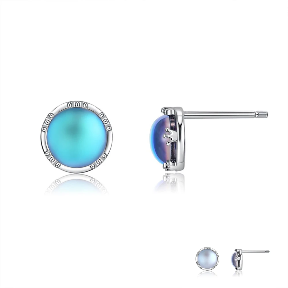 

ZEMIOR Women Girls 100% 925 Sterling Silver Stup Earring Round Luminous Stone Party Romantic Gift For Girlfriend Fine Jewelry
