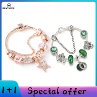 11 special offer rose gold butterfly pendant bracelet fresh green belt crown beads fine bracelet women party jewelry
