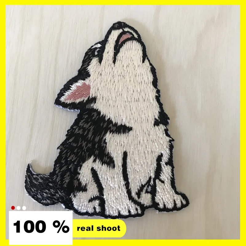embroidery patches 100% area cute high quality whole sale Husky Alaska animal badge iron on clothing | Дом и сад