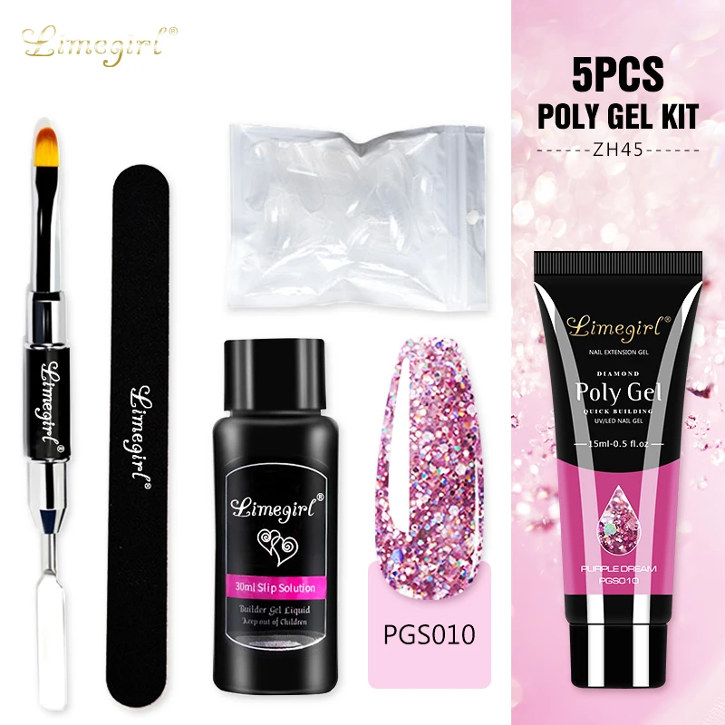 

Limegirl 15ml Poly Nail Gel Kit Professional Set Art Design Decoration Gel for Extension Soak Off UV Gel Varnish Glitter Gel