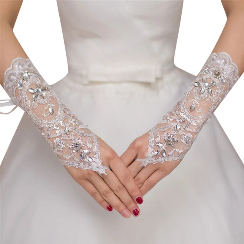 

1 Pair Bridal Gloves Lace Fashion Hollow Out Flower Dew Finger Bandage Gloves Dress Accessories Wedding Decorations