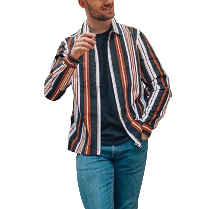 

2021 Spring New Men's Loose Retro Shirt Striped Long-sleeved Shirt Shirt Men's Fashion Casual