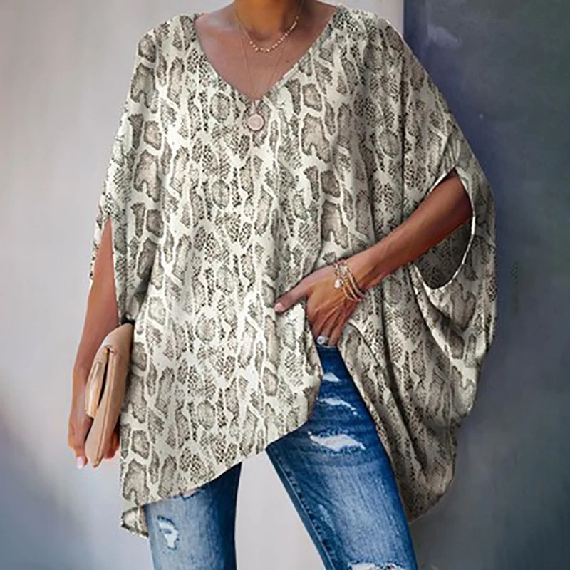 

Fashion Women Summer Elegant V Neck Oversized Blouse Plus Size Top Lady Casual Solid Long Sleeve Loose Fit Blouse 2021 New