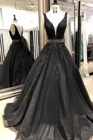Черные Длинные Выпускные платья с бисероплетением v-образным вырезом, бальное платье из фатина с кружевной аппликацией, Саудовской Аравии, вечернее платье abiye gece elbisesi