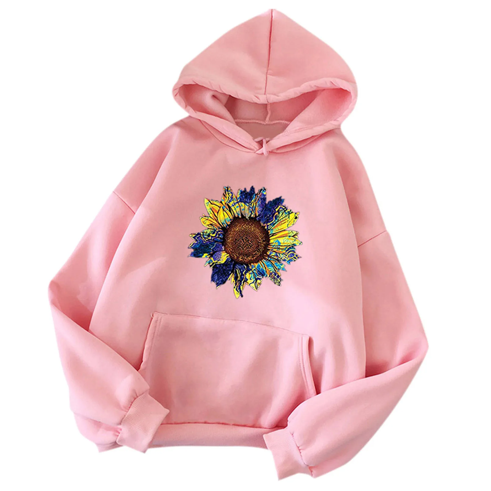 

Hoodies Women Casual flowers Print Long-sleeved Pullover Hooded Thin Fleece Oversized Sweatshirt Women 2021