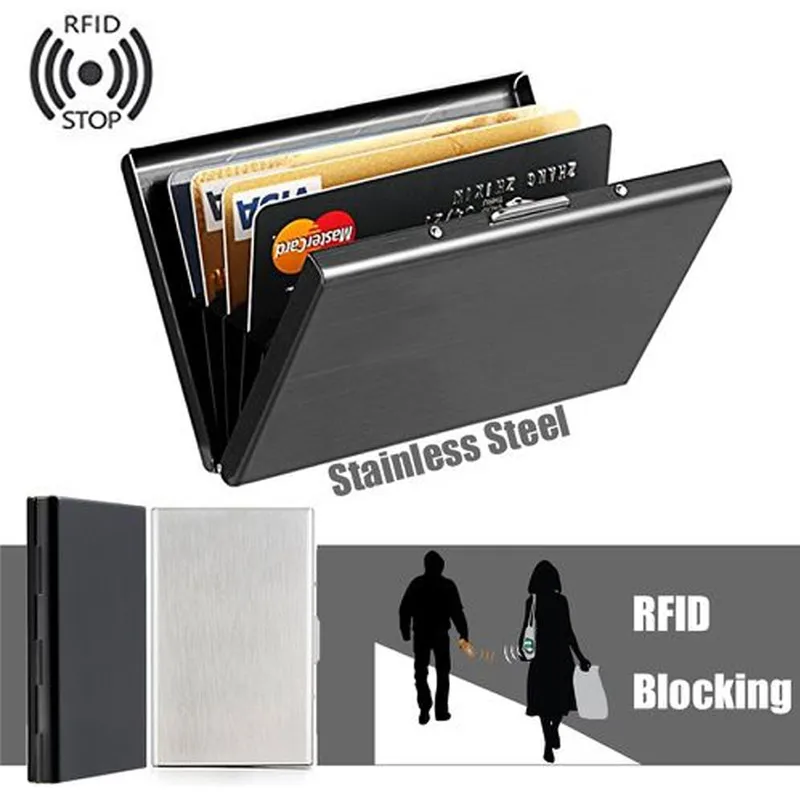 

Stainless Steel Credit Card Holder Men Slim Anti Protect Travel ID Cardholder Women Rfid Wallet Metal Case Porte Carte