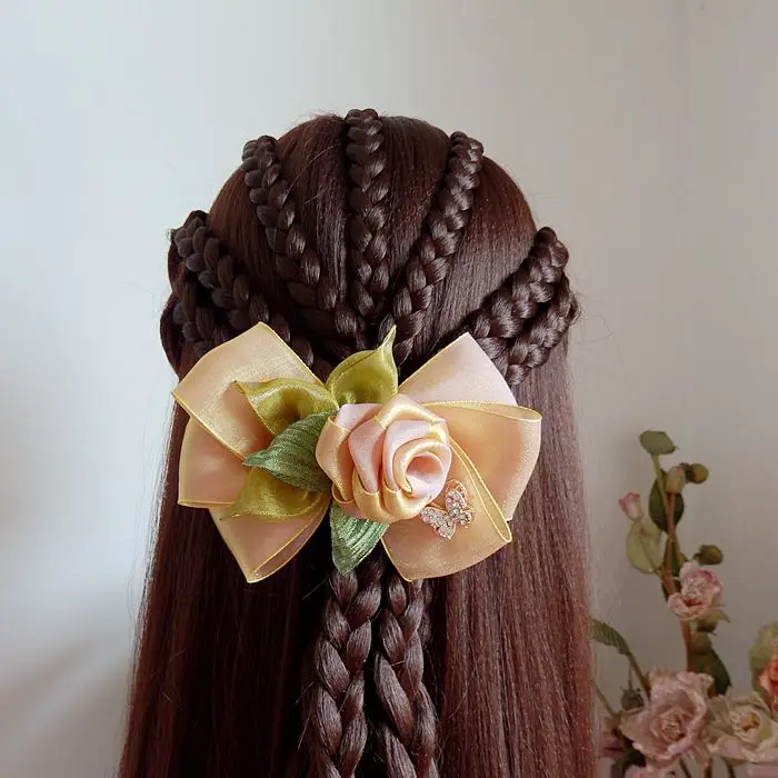 Оранжевый бабочка Роза ручной работы yarnl лук заколка для волос Классический