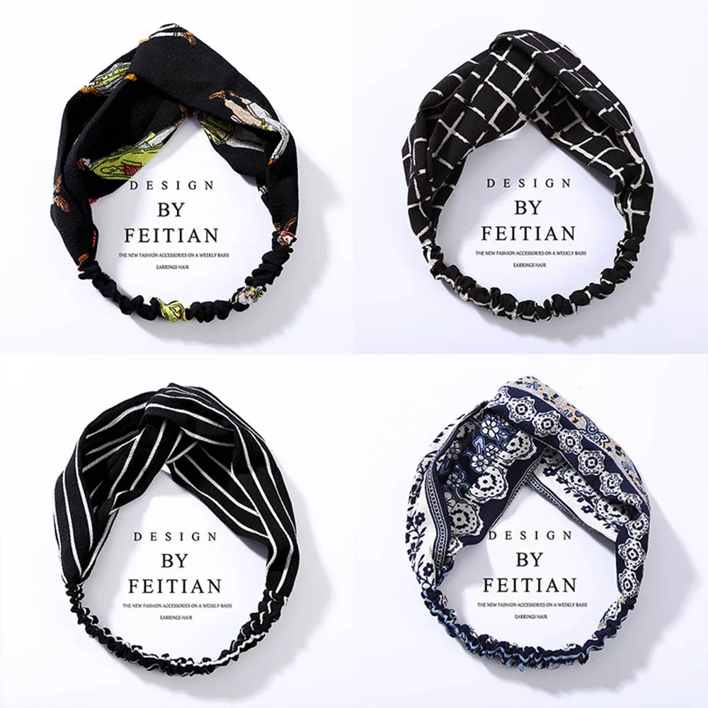 Эластичная повязка для волос в Корейском стиле женский цветочный тюрбан обруч с