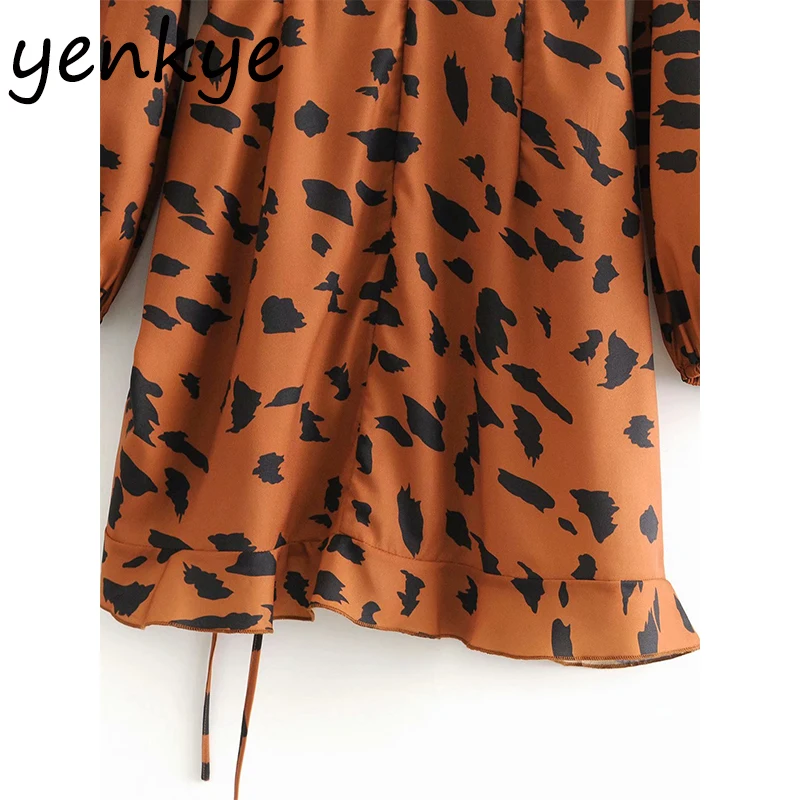 Сексуальное женское винтажное леопардовое драпированное платье с завязками