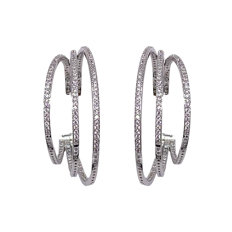 

European and American exaggerated three-layer hoop C-shaped earrings, micro-studded irregular round earrings, personalized earri