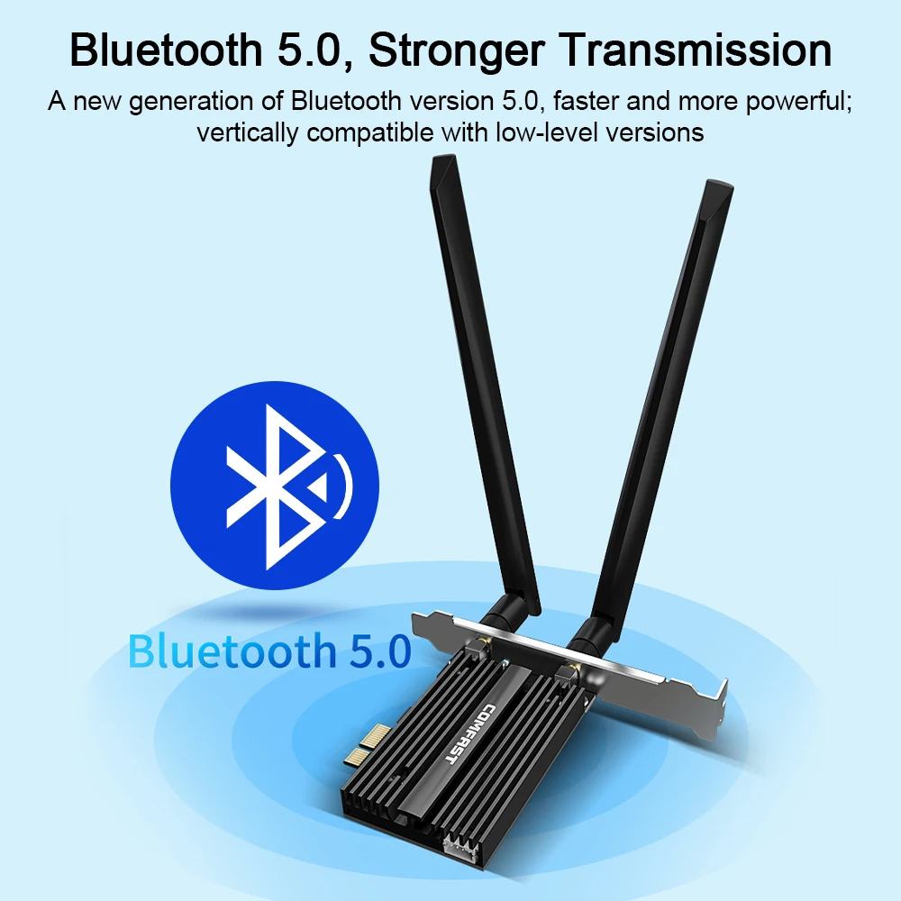 

COMFAST 3000Mbps Dual Band Wireless WiFi6 Network Card 802.11ax 2.4G/5Ghz Bluetooth5.0 PCIE Adapter for Intel AX200 Pro Desktop