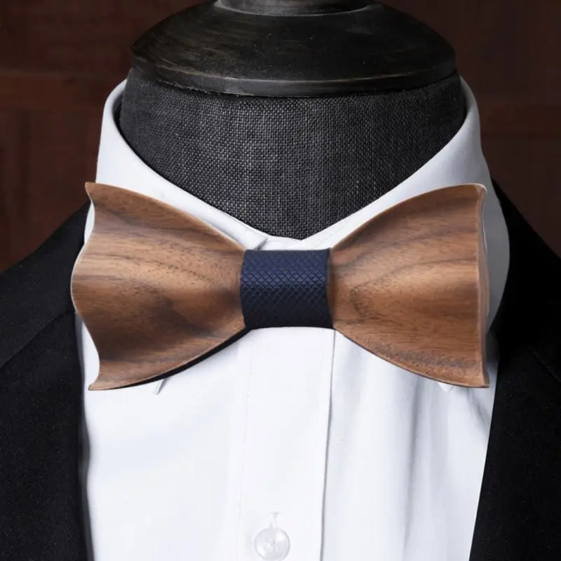 

Classic 3D Black Walnut Wooden Bowtie Handkerchief Cufflinks Gift Box Wedding Party D08E