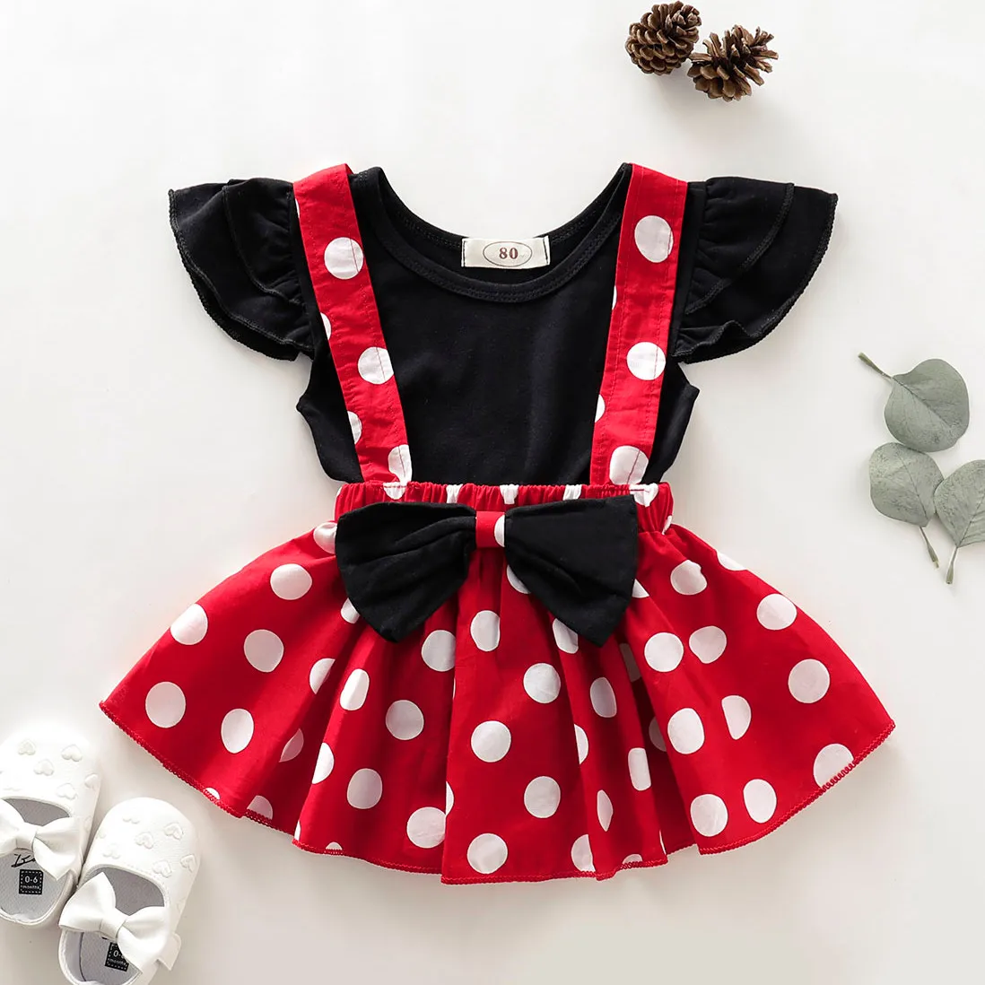 Однотонная футболка с короткими рукавами для маленьких девочек + юбка бантом в