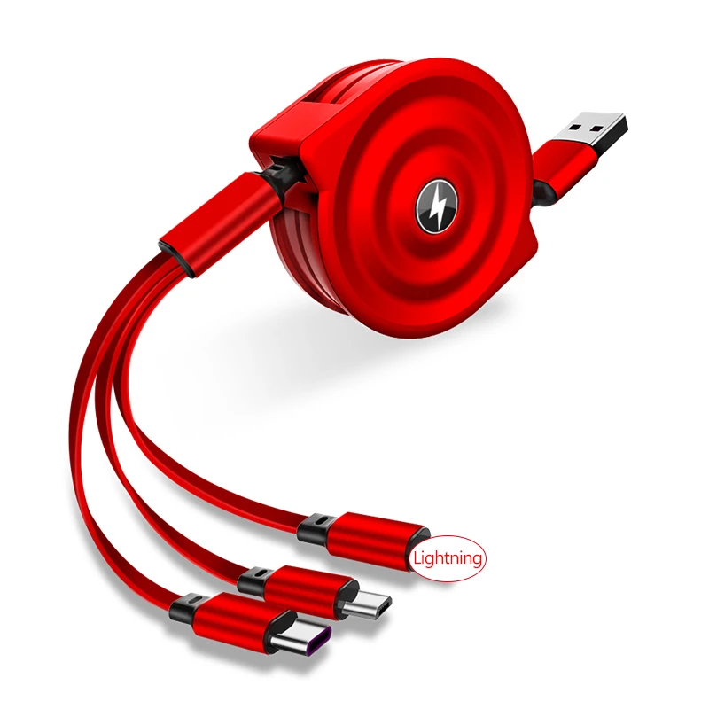 

Z4s 3in1 Retractable Cable And 2A Fast Charger Telescopic USB Type-C Apple Multi Charging For Samsung S20 HUAWEI Anti-winding