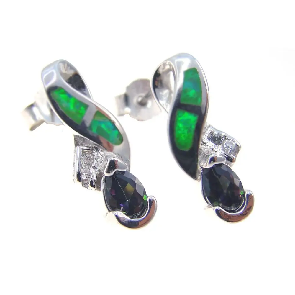 

Hot Selling 925 Sterling Silver Green Opal & Mystic Topaz Stud Earrings For Engagement Aniversary Party Birthday Gift