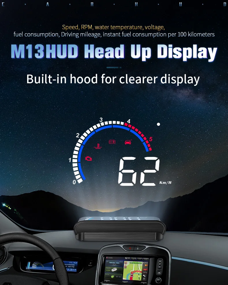 Дисплей на лобовое стекло M13 HUD OBD2 автомобильная электроника Предупреждение о