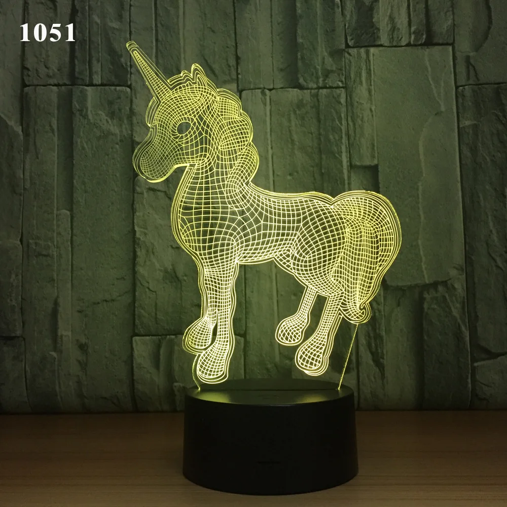 Животное Лошадь Единорог тема 3D лампа Иллюзия детский Ночной светильник LED ночь 7
