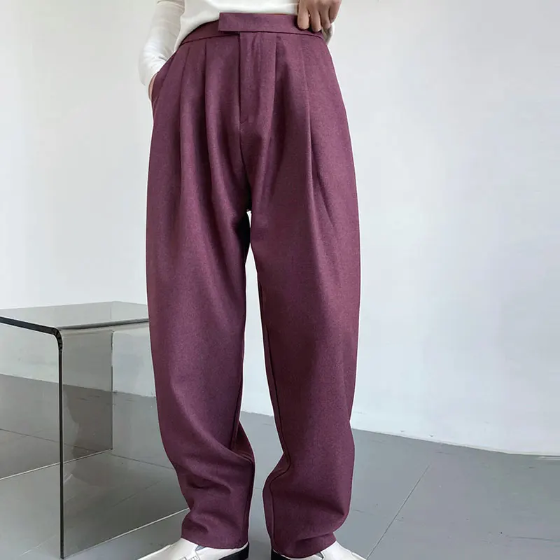 

2021 Autumn/Winter Women Suit Pants Casual Loose Thick Long Pants High Waist Trousers Tweed Straight Pants Femme Streetwear