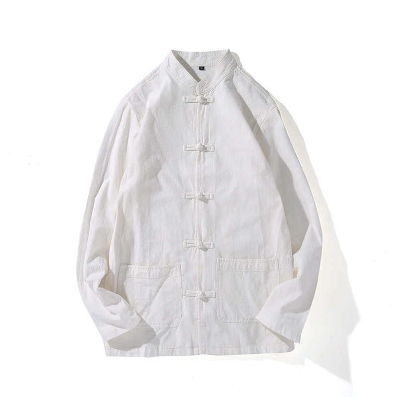 2020 Chinese Style Retro White Long Sleeve Shirt Men Clothing Harajuku Stand Collar Top Plus Size Casual Tang Suit 5XL Male | Мужская