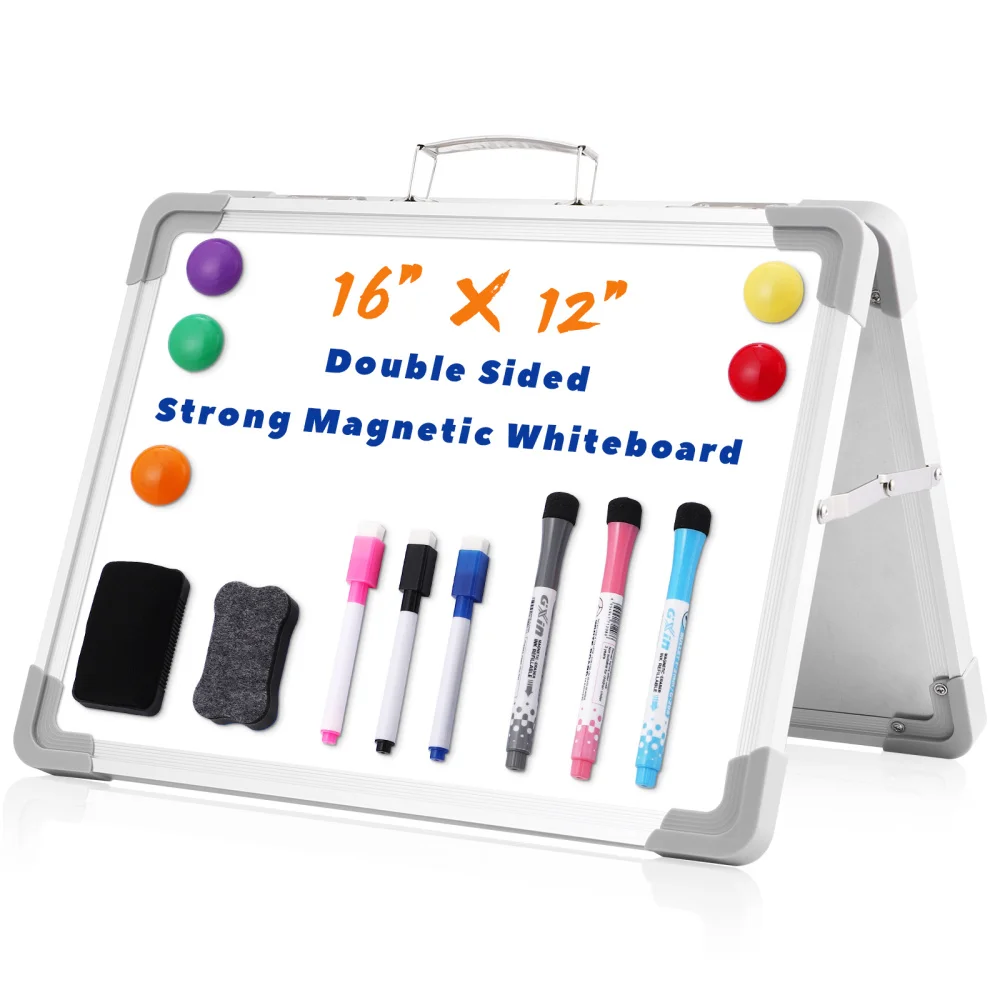 

STOBOK Dry Erase Board Double Sided Magnetic Whiteboard Portable Easy Carry Dry Erase Whiteboard with Markers & Magnets & Board