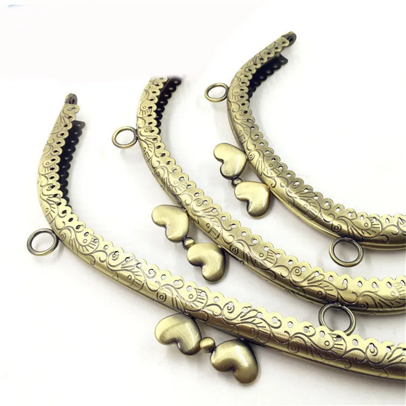 12.5-25 cm Arch Metal Purse Frame Handle for Clutch Shoulder Bag Frame Making Heart Kiss Clasp Lock Antique Bronze Bags Hardware