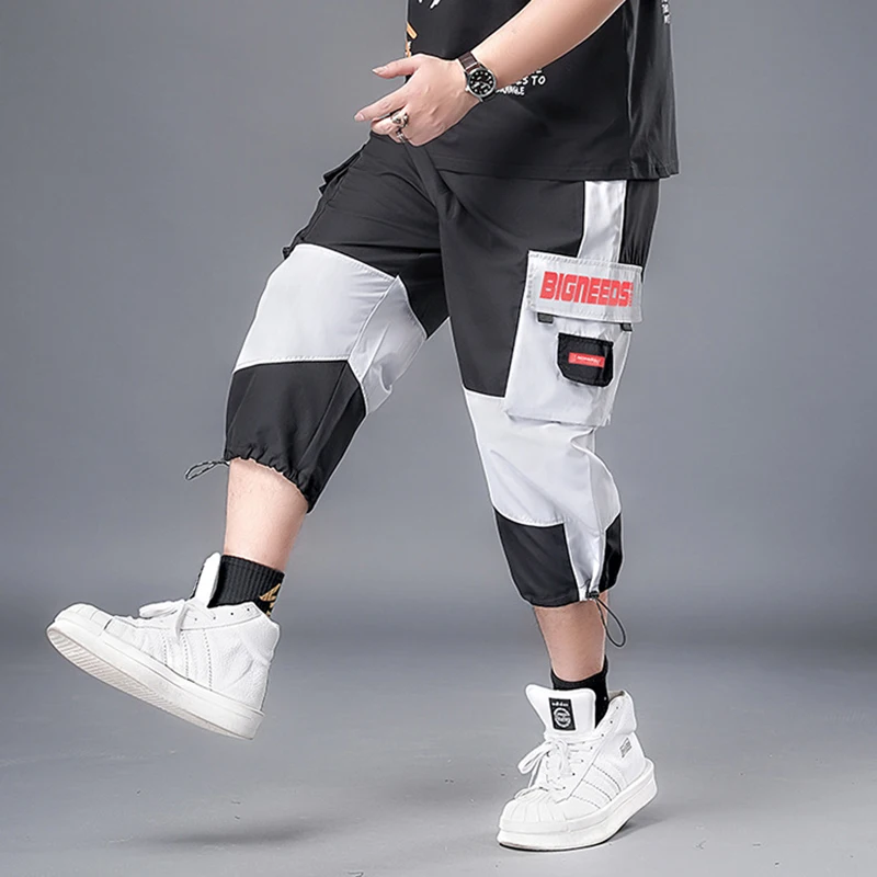 Укороченные Штаны размера плюс повседневные брюки на шнурке для мужчин XXL 7XL