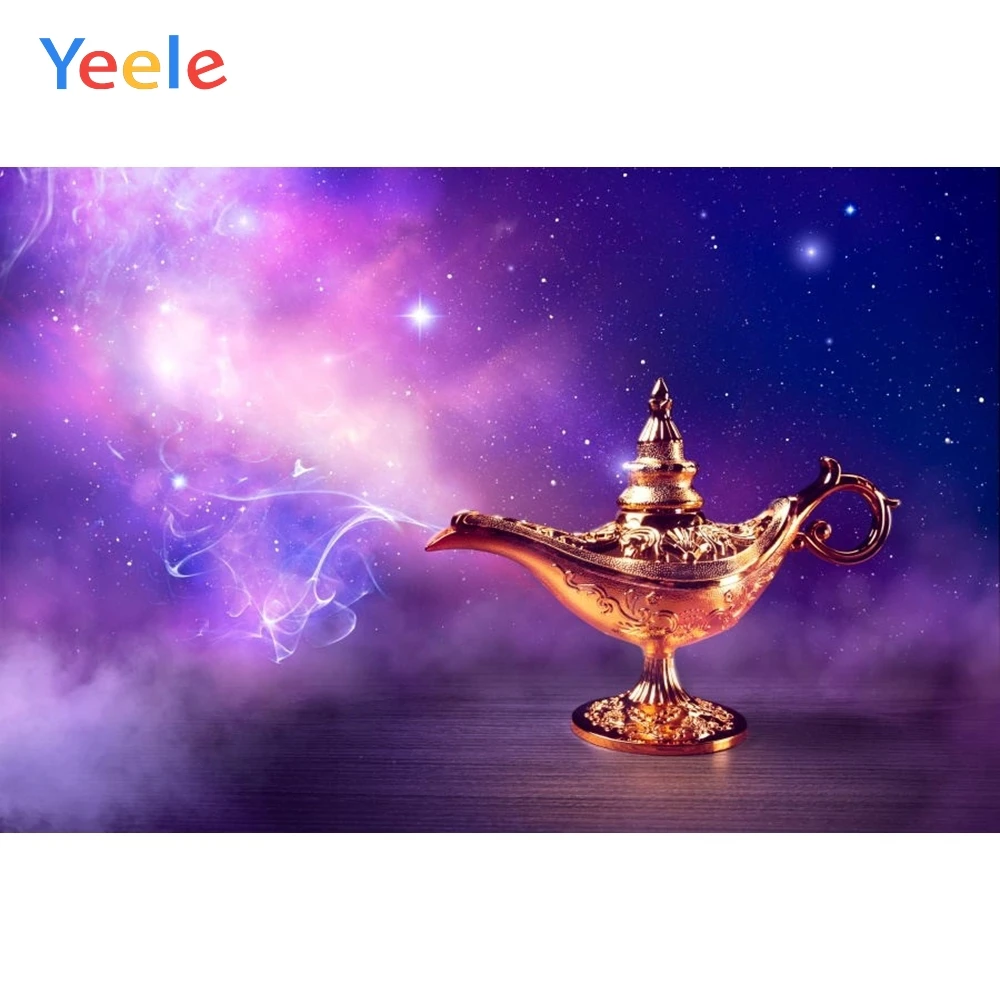 Фон для фотографирования новорожденных с волшебной лампой и звездным небом |