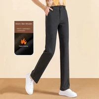 thick woolen pants womens straight leg pants autumn and winter new high waist trousers office lady pants loose slim woman pants
