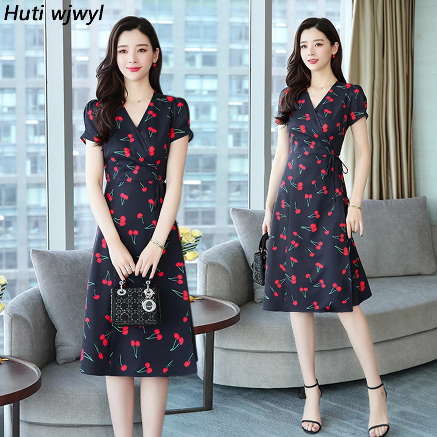 2021 в винтажном стиле Модель размера плюс пляжное платье миди Корейском Сезон