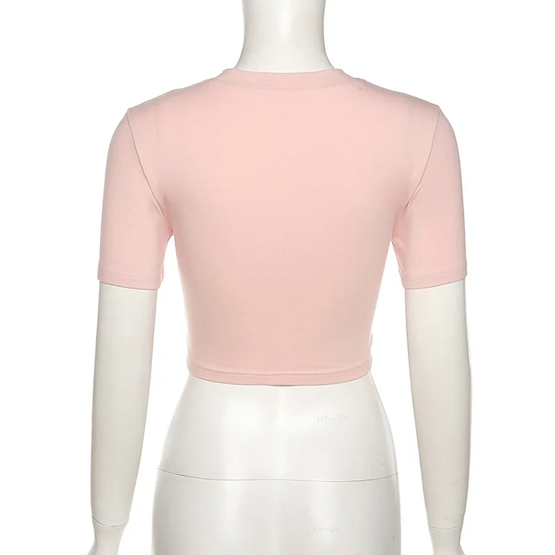 

Chicology 2021 Women Summer Letter Print Top Bandage Tie Bodycon Slim Fashion Short Sleeve Crop Tank Casual T-Shirts