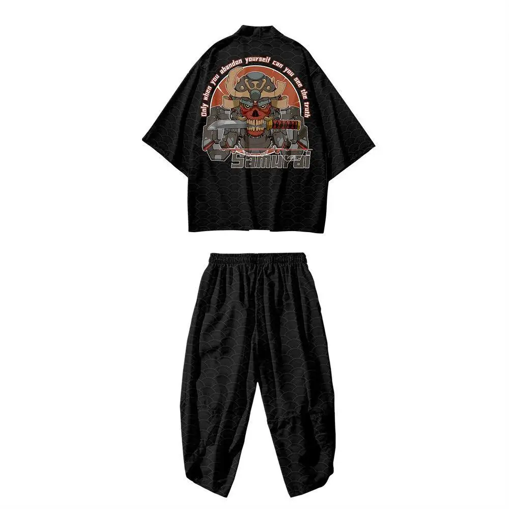 

New Foreign Trade Summer Half-sleeved Samurai Black Kimono Monster Collection Cardigan Feather Knit Men's Jacket Casual Cropped