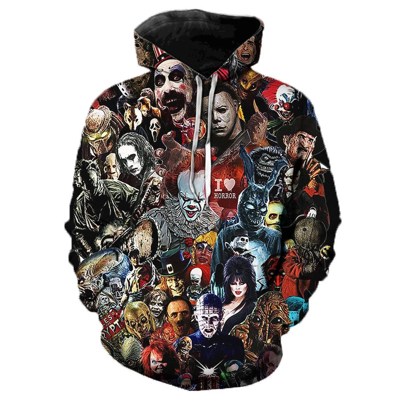 

2021 Horror Movie 3D Printing Hoodie Men's Women's Oversized Fashion Cool Pullover Casual Hooded Sweatshirt New in Autumn