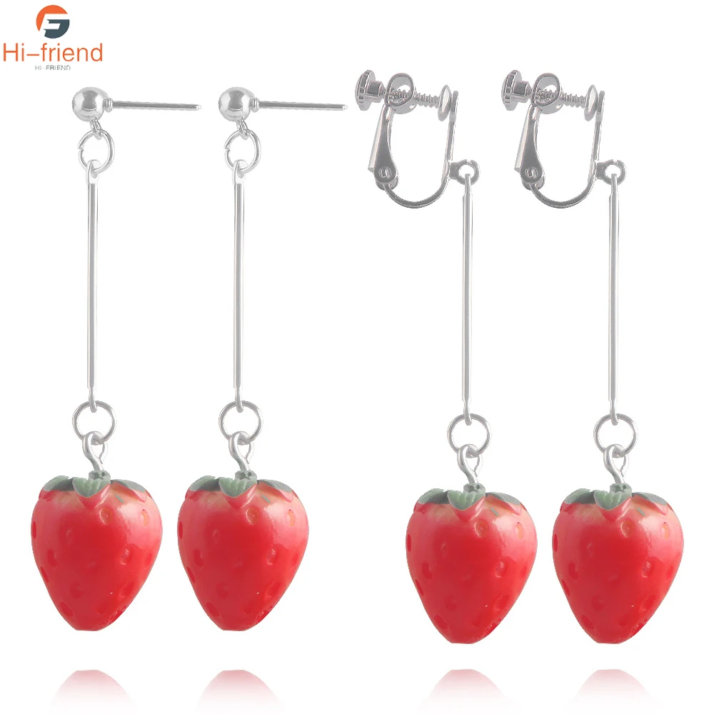 

Fashion 2021 Trends Creative Fruit Earrings Red Strawberry Sweet Girl Long Ear Clips Party Anniversary Birthday Gift Wholesale
