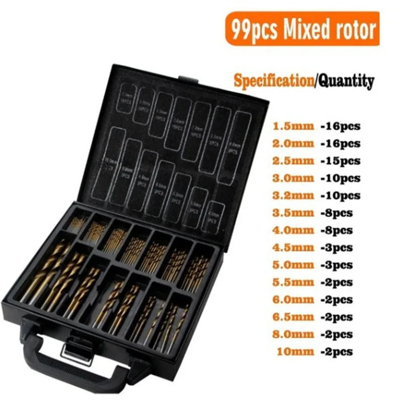 Высокоскоростное титанизированное спиральное сверло из стали 99 шт. бит 1 5 мм 10