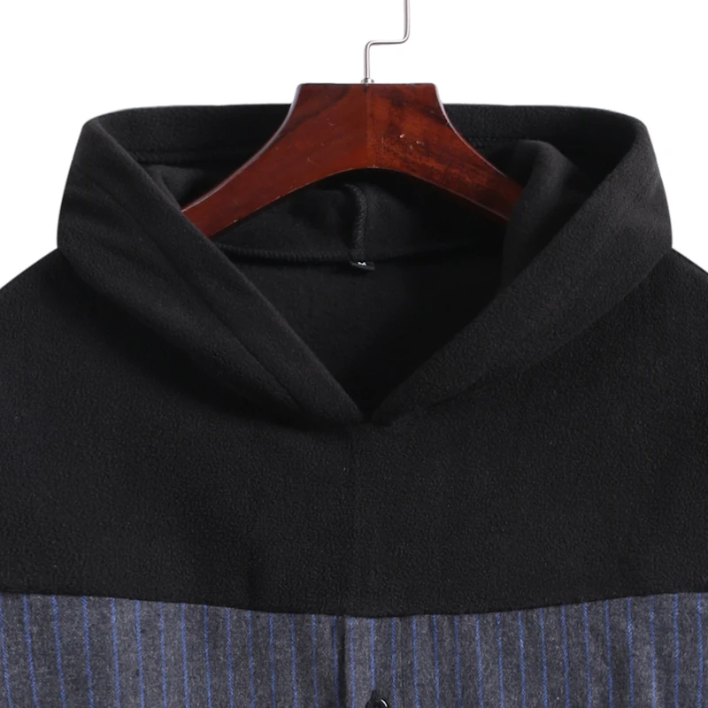 

New Autumn Casual Shirt with Cap Splicing Men's Stripes Shirts