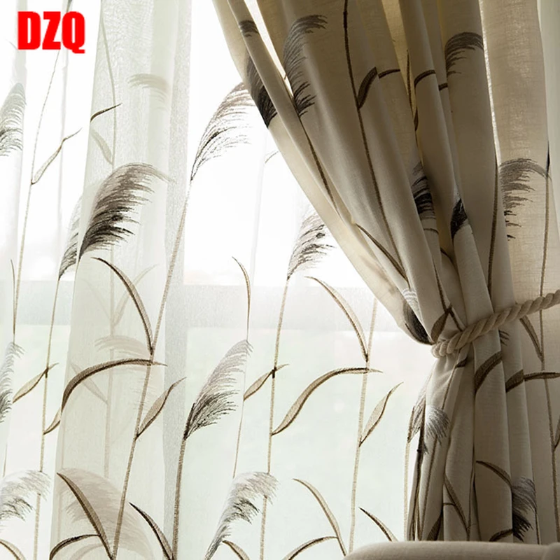

Embroidery Reed Tulle Curtains for Living Room Kitchen Window Curtains for Bedroom American Pastoral Style textile for home