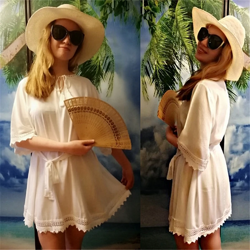 Пляжное платье, Saida de Praia, хлопковое, Пляжное, накидка, кафтан, Пляжное, парео, для Плайя, Mujer, кружевное бикини, накидка, купальник, накидка# Q711