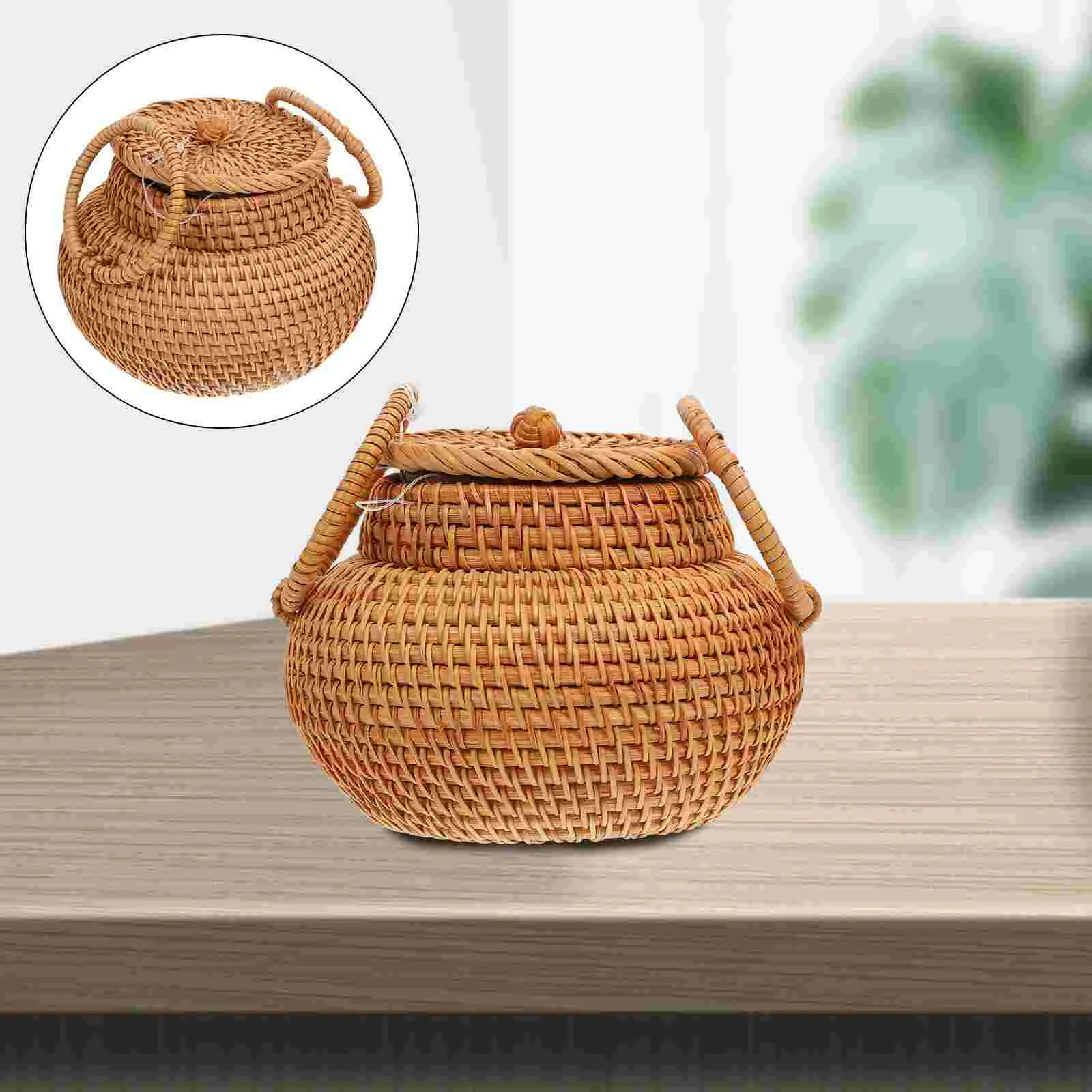 

1Pc Multipurpose Rattan Woven Storage Basket Sundries Storage Case with Lid