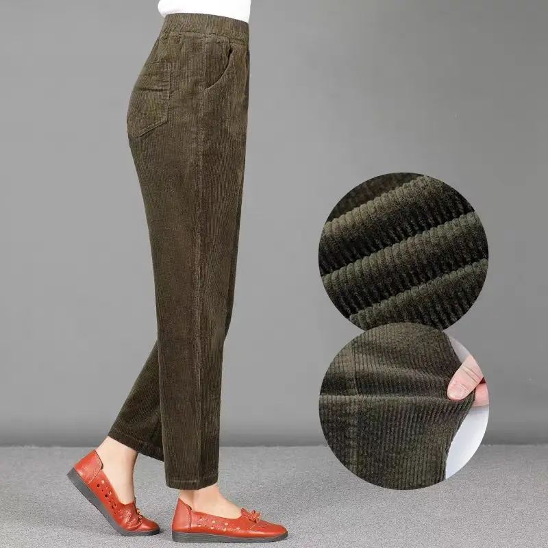 Женские повседневные брюки с высокой талией вельветовые шаровары стрейч большие