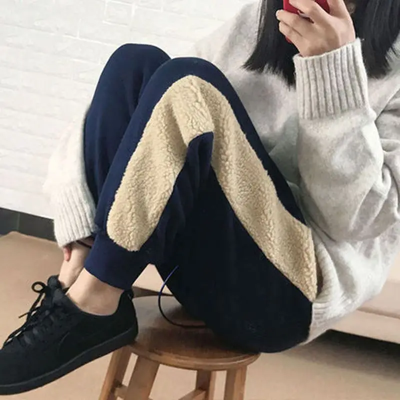 

Женские утепленные брюки Harlan, новые свободные уличные брюки в стиле пэчворк из овечьей шерсти, флисовые брюки на осень и зиму