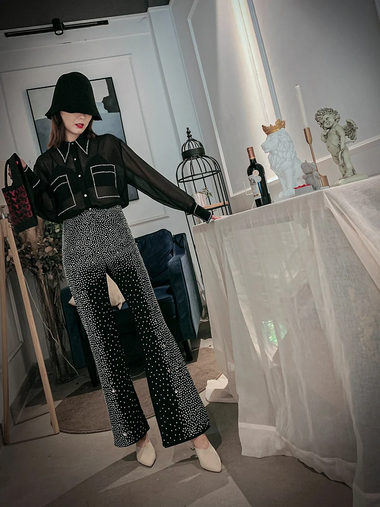 Hologram Pants Shine Bling Bling Sequins Glitter Loosen Pants High Street Club Party Show  Flare Trousers DJ Disco Sparkling