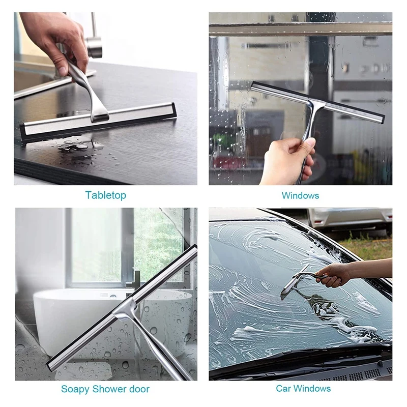 

Shower Squeegee,Window Wiper Stainless Steel Window Squeegee Shower Cleaner with Self Adhesive Hook,Replaceable Wiper
