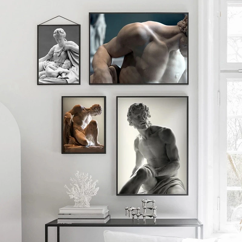 

Black and White Man Lady Muscle Sculpture Canvas Art Posters and Nude Prints Wall Art Pictures for Living Room Home Decor
