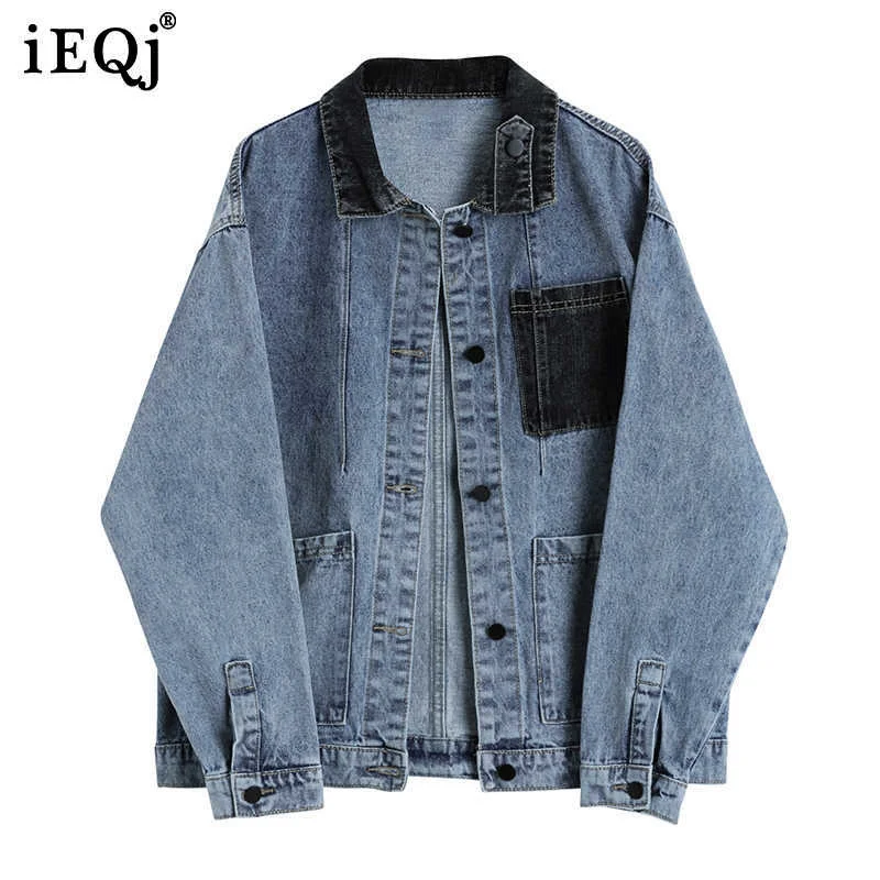 

IEQJ New 2021 Spring And Autumn Fashion Long Sleeve Solid Color Matching Loose Long Sleeve Denim Jacket Women's SK863