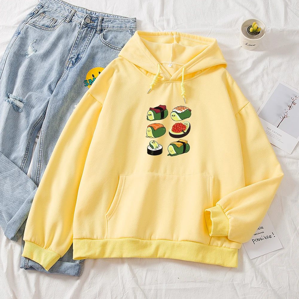 

2020 New Cute Sushi Avocado Vegan Hoodies Women Harajuku Japan Style Sweatshirt Female Summer Cotton 90s Ulzzang Kawaii Top