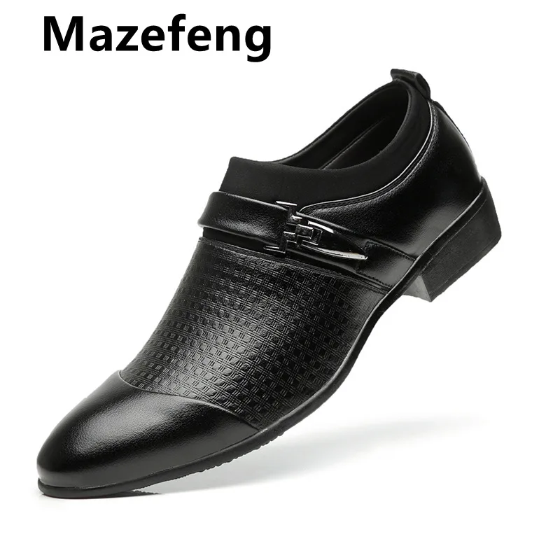 

Mazefeng New Brand Men Formal Shoes Slip on Pointed Toe Patent Leather Oxford Shoes for Men Dress Shoes Business Plus Size 38-48