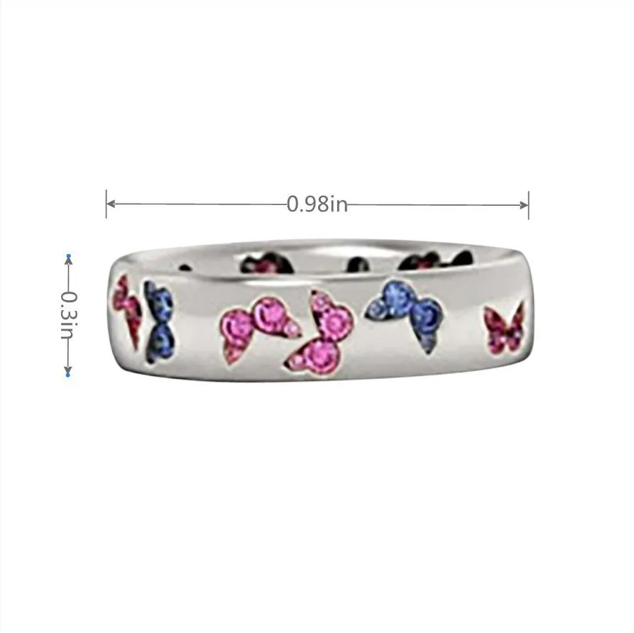 

Best Ornament Wind Cocktail Rings Cubic Zirconia Cool Cute Party Women Exquisite Butterfly Inlaid Mixed Color Zircon Ring