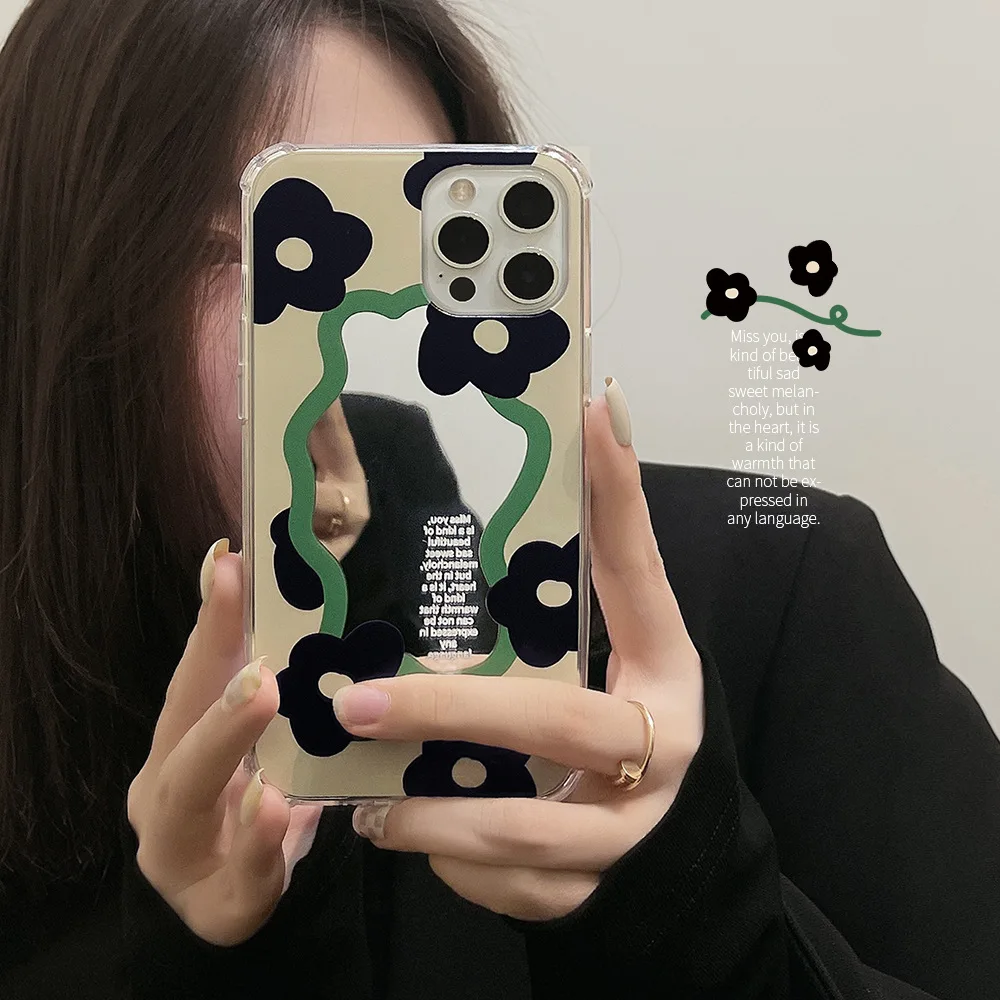

INS цветочный зеркальный чехол для IPhone 13 12 11 Pro 8 7 Plus X XS Max XR SE2, чехол с полным обзором, противоударный чехол для телефона, чехол, Coque