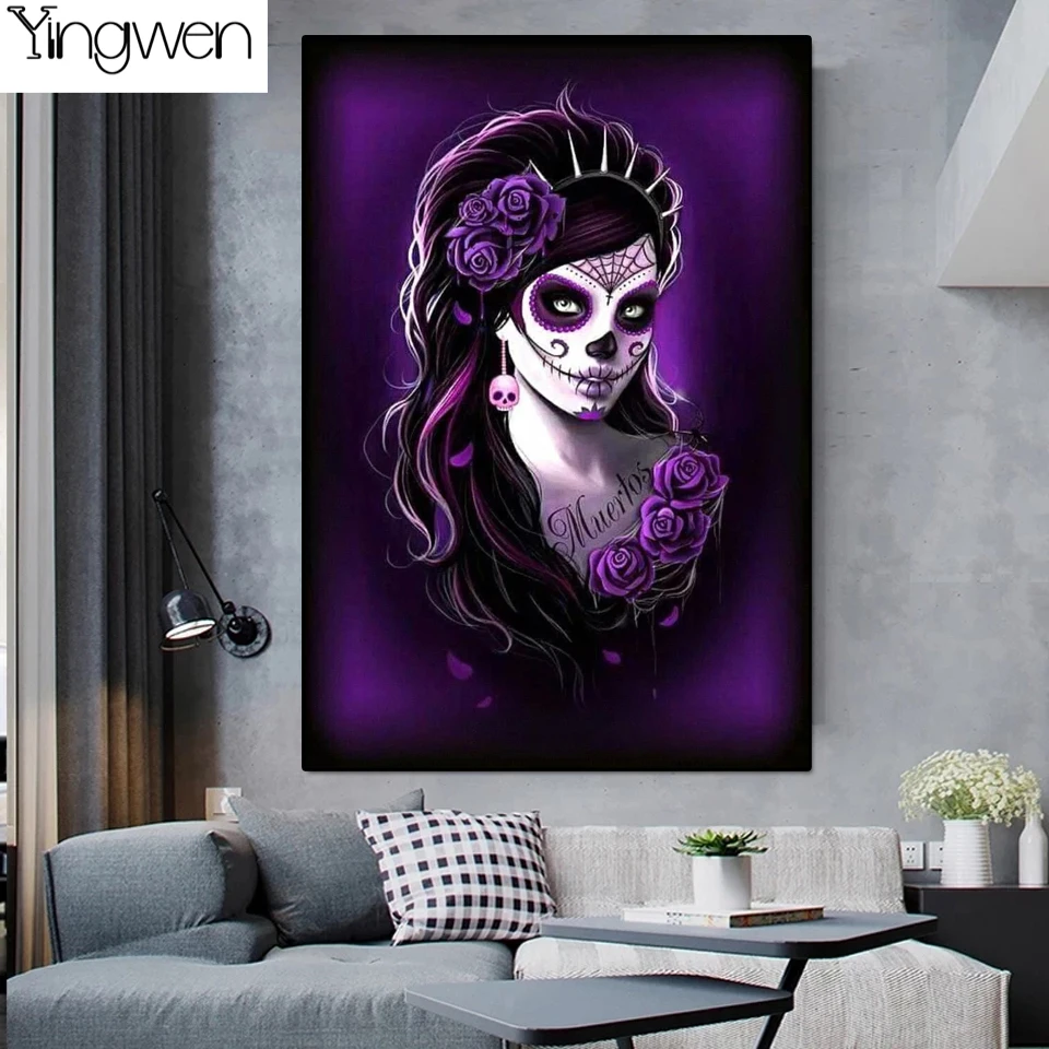 

Full Diamond Embroidery Gothic Sexy Girl 5d Diy Diamond Painting Skull Picture 3D Rhinestones Cross Stitch Handmade Gift Sticker