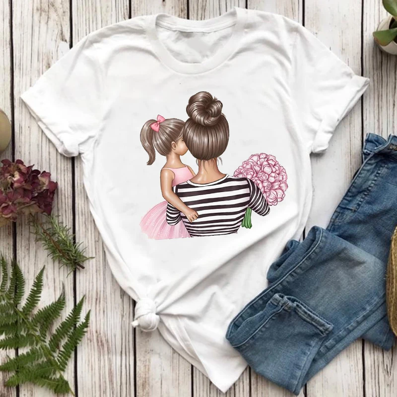 

Women T-shirts 90s Casual Cute Daughter Mom Mother Sweet Mama Cartoon Ladies Print Stylish T Top Lady Shirt Sweet Tee T-Shirt